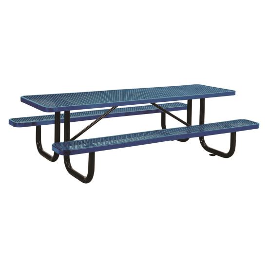 Expanded Steel Picnic Table, Rectangular, 96 x 62 x 29.5, Blue Top, Blue Base/Legs1