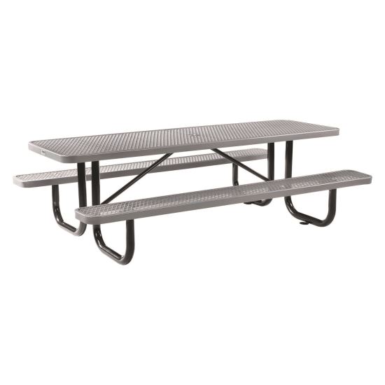 Expanded Steel Picnic Table, Rectangular, 96 x 62 x 29.5, Gray Top, Gray Base/Legs1