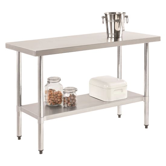 Work Table with Undershelf, Rectangular, 48 x 24 x 35, Silver Top, Silver Base/Legs1