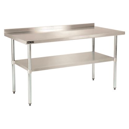 Work Table with Undershelf with Backsplash, Rectangular, 60 x 30 x 35, Silver Top, Silver Base/Legs1