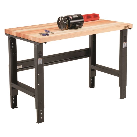 Standard Duty Butcher Block Top Adj Height Workbench, 2,000 lbs, 48 x 30 x 30.88 - 36.88, Maple/Black1