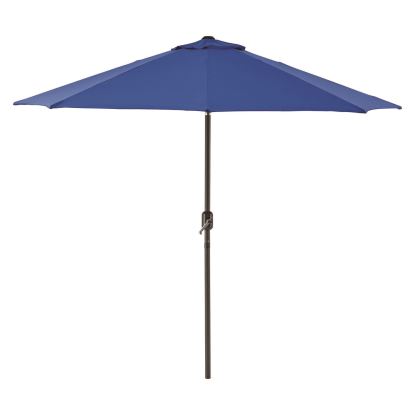 Outdoor Umbrella with Tilt Mechanism, 102" Span, 94" Long, Blue Canopy, Black Handle1