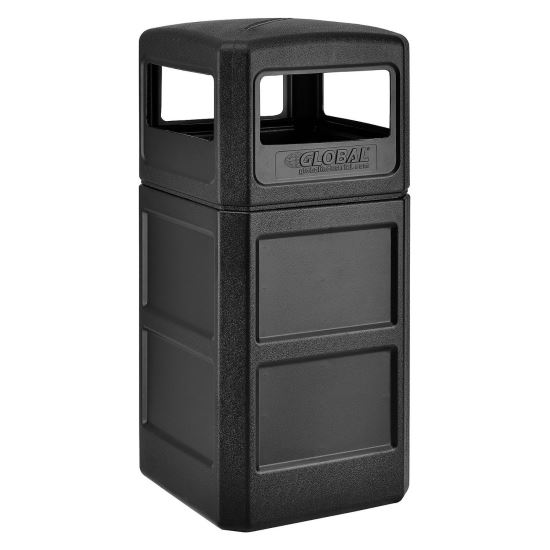 Square Plastic Waste Receptacle, Dome Lid with Open Sides, 42 gal, Black1