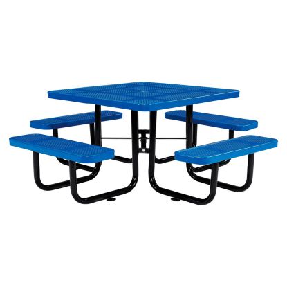 Perforated Steel Picnic Table, Square, 81 x 81 x 29.5, Blue Top, Blue Base/Legs1