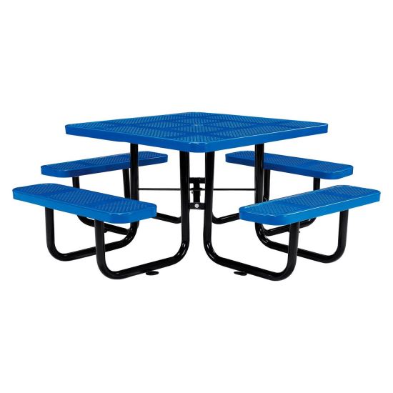 Perforated Steel Picnic Table, Square, 81 x 81 x 29.5, Blue Top, Blue Base/Legs1