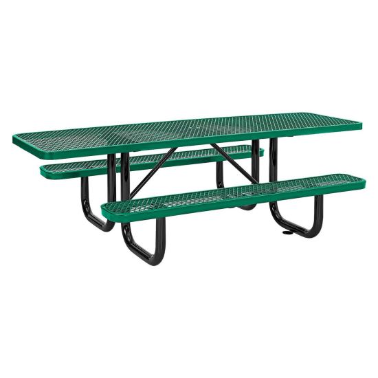 ADA Compliant Expanded Steel Picnic Table, Rectangular, 96 x 60 x 21.5, Green Top and Base1