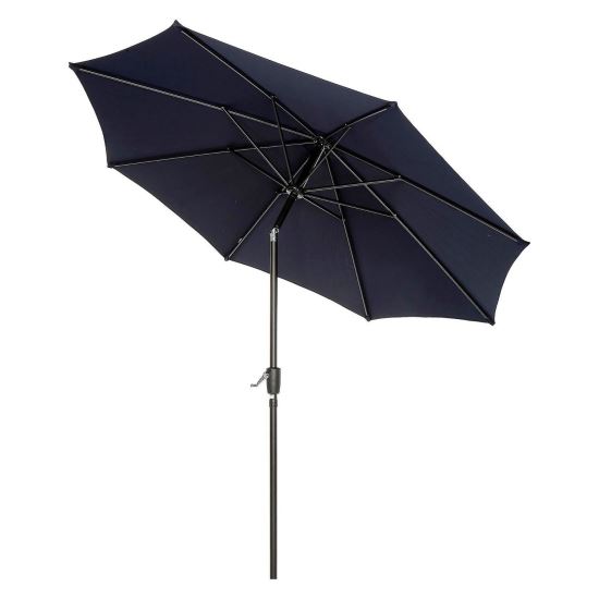 Outdoor Umbrella with Tilt Mechanism, 102" Span, 94" Long, Navy Blue Canopy, Black Handle1