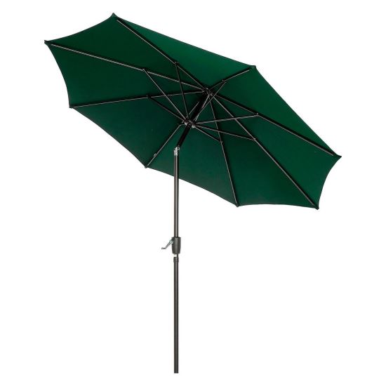 Outdoor Umbrella with Tilt Mechanism, 102" Span, 94" Long, Green Canopy, Black Handle1