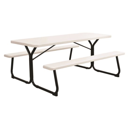 Blow-Molded Plastic Picnic Table, Rectangular, 72 x 60 x 30, White Top, White Base/Legs1