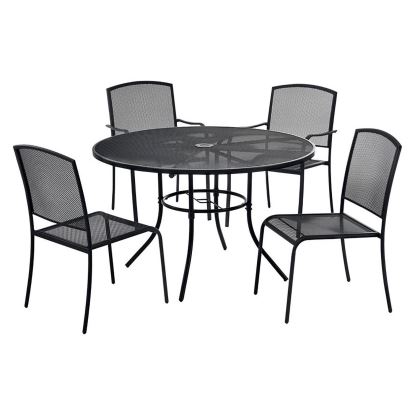 Interion Mesh Cafe Table and Chair Sets, Round, 48" Dia x 29"h, Black Top, Black Base/Legs1