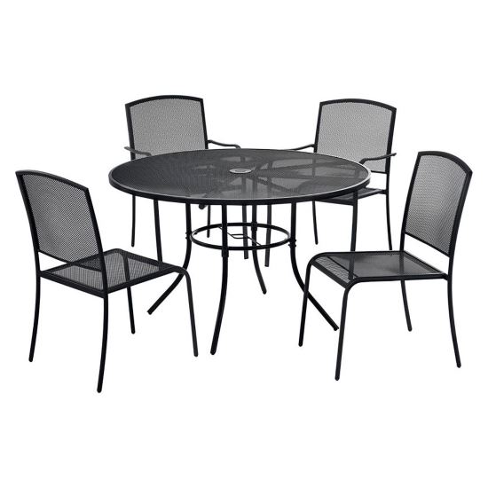 Interion Mesh Cafe Table and Chair Sets, Round, 36" Dia x 29"h, Black Top, Black Base/Legs1