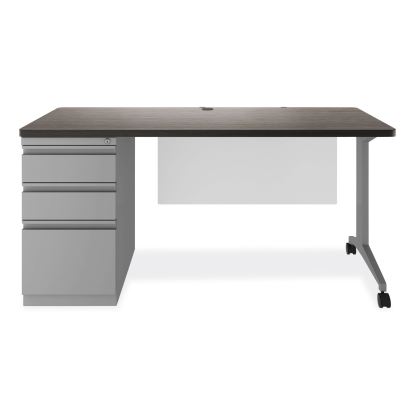 Modern Teacher Series Pedestal Desk, Left-Side Pedestal: Box/Box/File, 60" x 24" x 28.75", Charcoal Woodgrain/Gray1