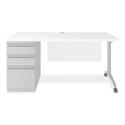 Modern Teacher Series Pedestal Desk, Left-Side Pedestal: Box/Box/File, 60" x 24" x 28.75", White/Silver1