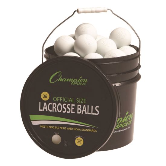 Lacrosse Balls in a Bucket, 11" x 11" Bucket with 36 White Rubber Balls1