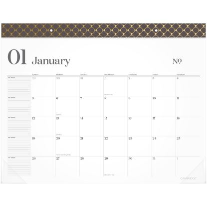 WorkStyle Monthly Desk Pad Calendar, 21.75 x 17, White Sheets, Brown/Gold Headband, Clear Corners, 12-Month (Jan-Dec): 20251