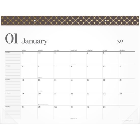 WorkStyle Monthly Desk Pad Calendar, 21.75 x 17, White Sheets, Brown/Gold Headband, Clear Corners, 12-Month (Jan-Dec): 20251