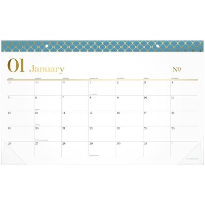 WorkStyle Compact Monthly Desk Pad Calendar, 17.75 x 11, White Sheets, Blue/Gold Headband, 12-Month (Jan to Dec): 20251