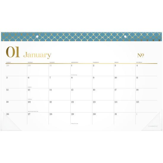 WorkStyle Compact Monthly Desk Pad Calendar, 17.75 x 11, White Sheets, Blue/Gold Headband, 12-Month (Jan to Dec): 20251