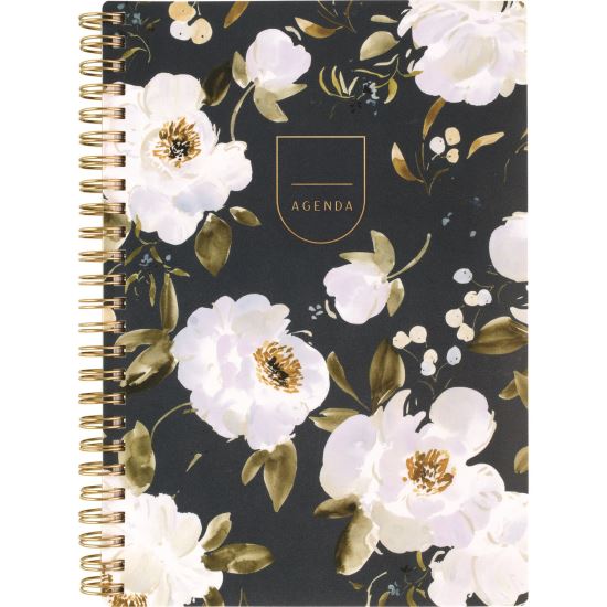 Leah Bisch Weekly/Monthly Floral Planner, Floral Artwork, 8.5" x 6.38", Blue/White/Gold Cover, 12-Month (Jan to Dec): 20251