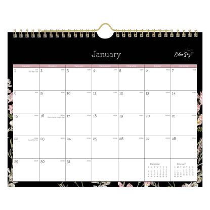 Neveah Monthly Wall Calendar, Floral Artwork, 11" x 8.75", White/Black/Pink Sheets, 12-Month (Jan to Dec): 20251