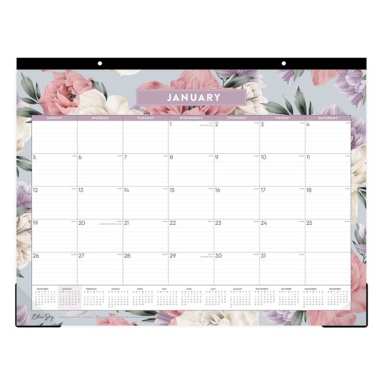 Tula Monthly Desk Pad Calendar, Floral Artwork, 22" x 17", White/Purple/Pink Sheets, Black Headband, 12-Month (Jan-Dec): 20251