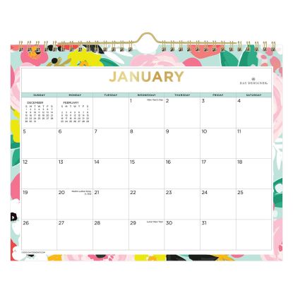 Day Designer Secret Garden Mint Monthly Wall Calendar, Floral Artwork, 11 x 8.75, Multicolor Sheets, 12-Month (Jan-Dec): 20251