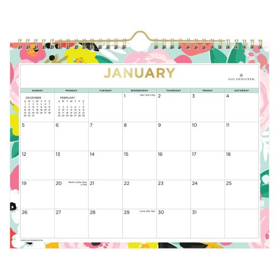 Day Designer Secret Garden Mint Monthly Wall Calendar, Floral Artwork, 11 x 8.75, Multicolor Sheets, 12-Month (Jan-Dec): 20251