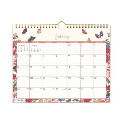 Fly By Monthly Wall Calendar, Butterflies Artwork, 11" x 8.75", Cream/Pink/Blue Sheets, 12-Month (Jan to Dec): 20251