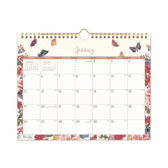 Fly By Monthly Wall Calendar, Butterflies Artwork, 11" x 8.75", Cream/Pink/Blue Sheets, 12-Month (Jan to Dec): 20251