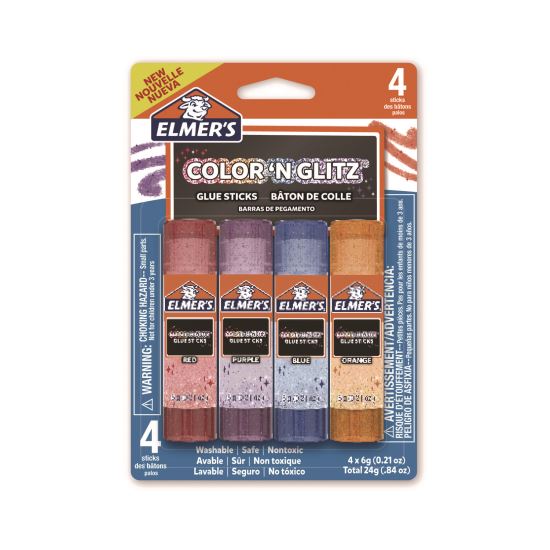 Glitter Glue Sticks, 0.21 oz, Applies Assorted Colors, Dries Clear Glitter, 4/Pack1