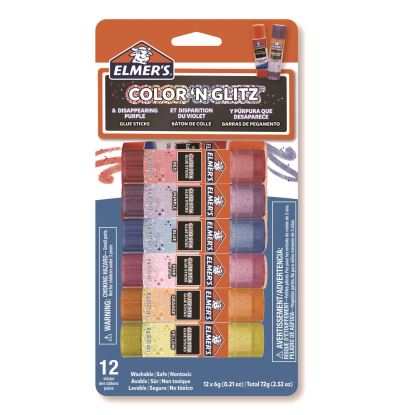 Glitter Glue Sticks, Applies Assorted Colors, 0.21 oz, Dries Clear Glitter, 12/Pack1