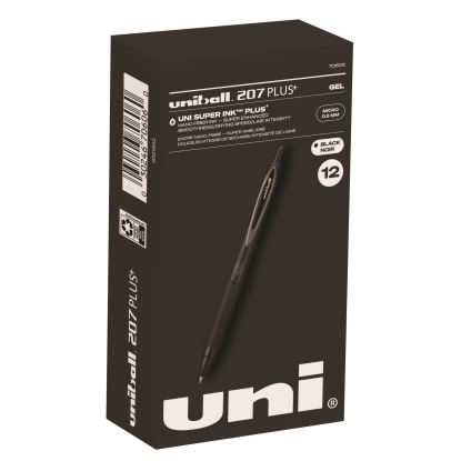 207 Plus+ Gel Pen, Retractable, Micro 0.5 mm, Black Ink, Black Barrel, Dozen1