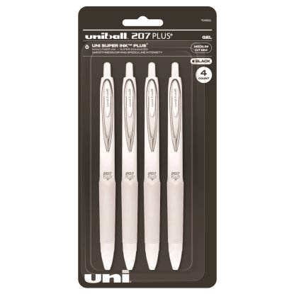 207 Plus+ Gel Pen, Retractable, Medium 0.7 mm, Black Ink, White Barrel, 4/Pack1