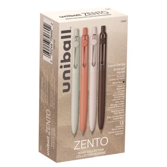 Zento Gel Pen, Retractable, Medium 0.7 mm, Black Ink, Adobe/Linen/Mist/Umber Barrel Colors, Dozen1