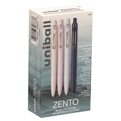 Zento Gel Pen, Retractable, Medium 0.7 mm, Black Ink, Coastal/Fog/Ivory/Lavender Barrel Colors, Dozen1