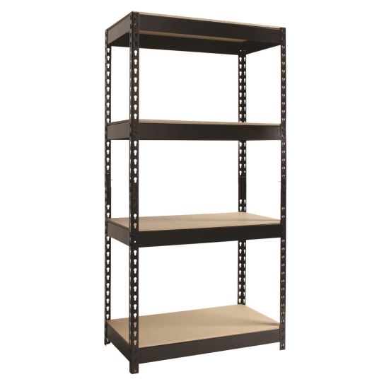 Steel Shelving with Particleboard Shelves, Four-Shelf, 30w x 16d x 60h, Steel, Black1