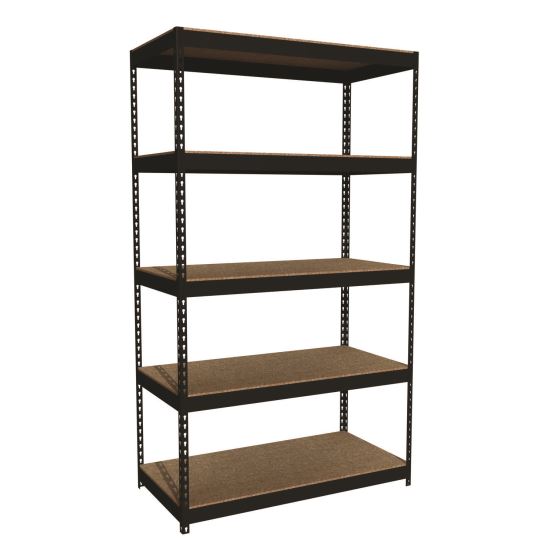 Steel Shelving Unit with Particleboard Shelves, Five-Shelf, 48w x 24d x 84h, Steel, Black1