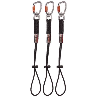 Squids 3714 Elastic Tool Tail Lanyard w/Carabiner and Cinch Loop, 10 lb Max Working Capacity, 15" Long, Black, 3/Pack1