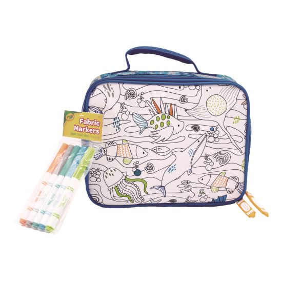 Color-Your-Own Lunch Bag with Marker Set, Oceanfront, 9.5 x 3.5 x 7.5, Blue Camo1