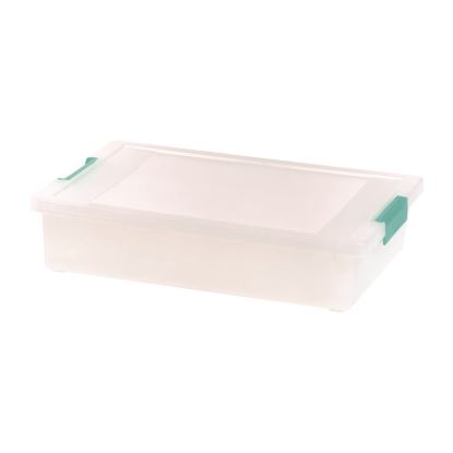 Latch Lid Storage Box, 2.3 gal, 14 x 11 x 3.5, Clear Bin/Seafoam Latches1