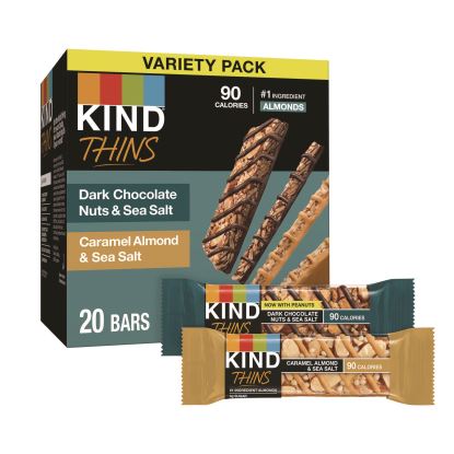 Thins Bar Variety Pack, Caramel Almond & Sea Salt; Dark Chocolate Nuts & Sea Salt, 0.74 oz, 20/Box1