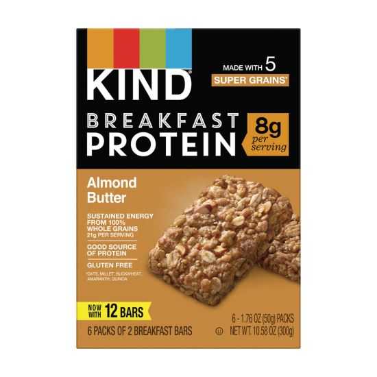 Breakfast Protein Bars, Almond Butter, 1.76 oz Two-Bar Packs, 6/Box1