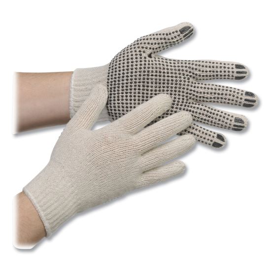 Pro PVC-Dotted String-Knit Gloves, Medium, White/Black, Dozen1