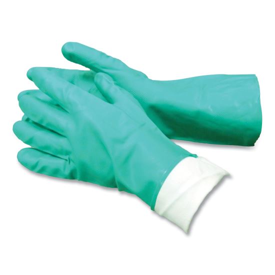 Pro N650 Series Flock-Lined Nitrile Rubber Gloves, 13" Long, 15 mil, Large, Green, 12 Pairs1