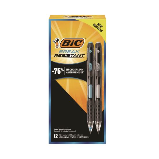 Break-Resistant Mechanical Pencils with Erasers, 0.7 mm, HB (#2), Black Lead, Assorted Barrel Colors, 12/Pack1