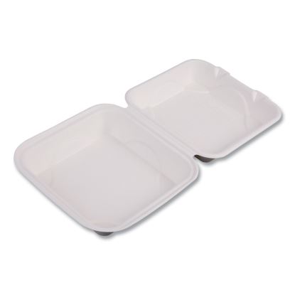 Bagasse Hinged Clamshell Containers, 8 x 8 x 3, White, 200/Carton1