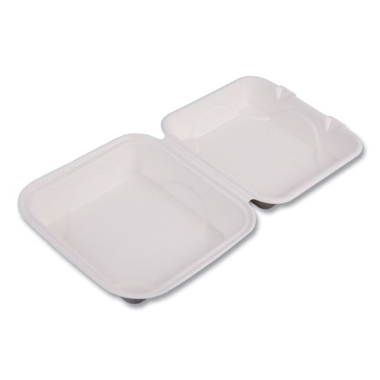 Bagasse Hinged Clamshell Containers, 8 x 8 x 3, White, 200/Carton1