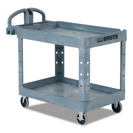 BRUTE Heavy-Duty Ergo Handle Utility Cart, Plastic, 2 Shelves, 750 lb Capacity, 26" x 55" x 33.25", Gray1