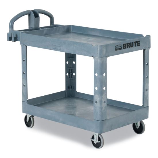 BRUTE Heavy-Duty Ergo Handle Utility Cart, Plastic, Two Shelves, 500 lb Capacity, 25.5" x 44" x 39", Gray1