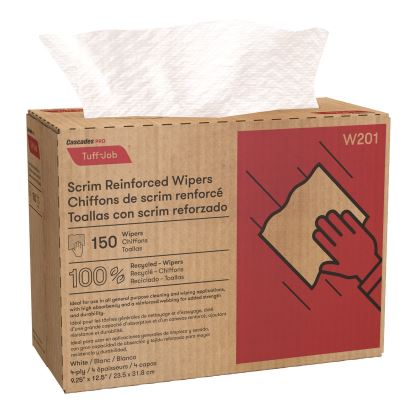 Tuff-Job Scrim Reinforced Wipers, 4-Ply, 9.25 x 12.5, White, 150/Box, 10 Boxes/Carton1